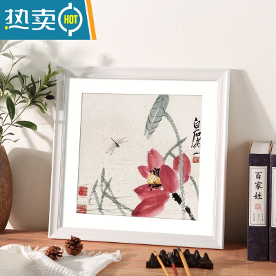 敬平实木正方形相框国画装裱画框挂墙33*33十字绣框字画书法框架38*38 945款--亮白色 正方形5寸摆挂两用[可放