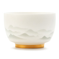 金镶玉羊脂玉瓷家用陶瓷品茗主人杯茶碗功夫茶具礼盒装 云山主人杯