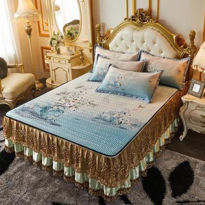 美帮汇乳胶凉席三件套1.8m床夏季床裙式冰丝席可水洗折叠1.5m空调软席子