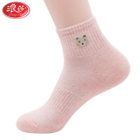 浪莎langsha女士纯棉袜子6双女式春夏秋季中筒中厚款韩版卡通网眼透气运动休闲袜