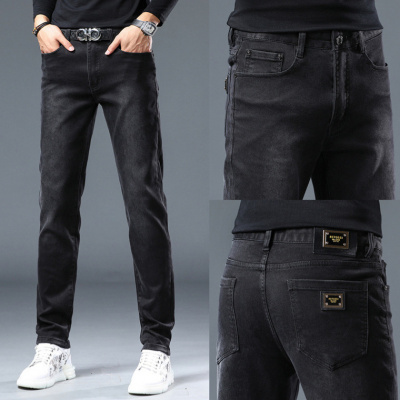 秋冬新款黑色牛仔裤男直筒潮牌弹力修身小脚秋季休闲男裤长裤