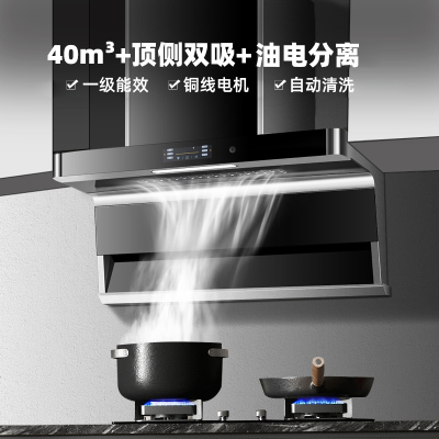 欢呼好太太[变频]油烟机 智能语音家用厨房抽油烟机侧吸式顶侧双吸单烟机 40立方大吸力上门安装油电分离B919