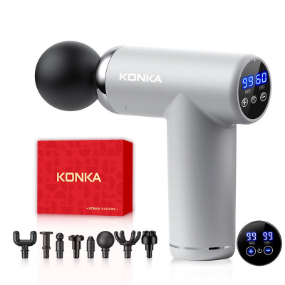 康佳迷你筋膜枪家用瑜伽健身肌肉放松按摩器99档充电款按摩枪礼品V16--迷你款-液晶屏99档--8按摩头+礼盒装--灰色