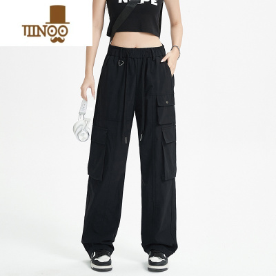 YANXU美式阔腿伞兵工装裤速干凉感男女宽松复古冲锋纸袋裤夏薄款
