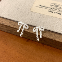 s925纯银蕾丝花边蝴蝶结耳环轻奢高级感气质甜美时尚耳钉小众送女朋友老婆情人节七夕生日礼物