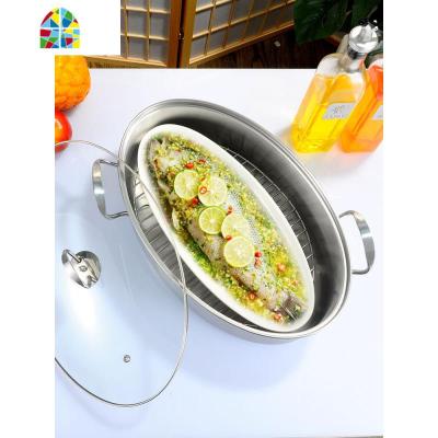 加厚不锈钢蒸鱼锅大号蒸鱼家用燃气灶插电的椭圆形煮蒸笼蒸锅 FENGHOU