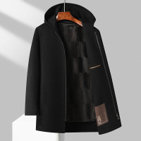 100%羊毛秋冬连帽双面呢中长大衣金丝绒内胆尼大衣风衣男妮子大衣