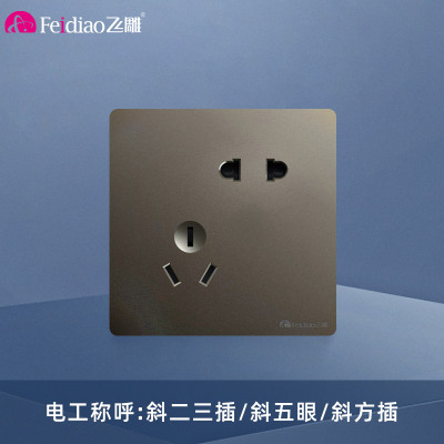 飞雕(FEIDIAO)开关插座面板 86型暗装斜五孔插座 家用商用插座面板 A7荧光灰斜五孔