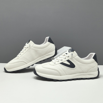 男生头层牛皮透气板鞋男款潮鞋真皮欧洲站男士免系带小耳朵休闲鞋