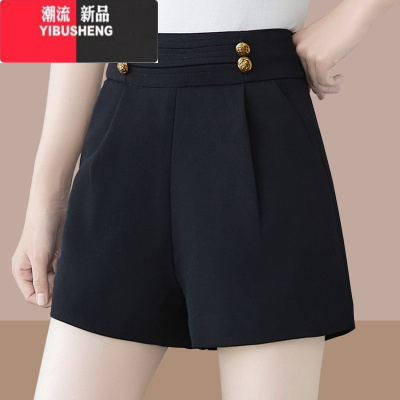 YIBUSHENG黑色西装短裤子女季2024新款高腰宽松显瘦a字裤百搭休闲阔腿裤