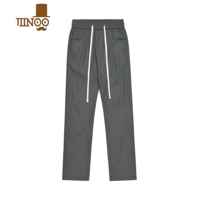 YANXU美式潮牌高街风基础款百搭纯色简约休闲裤男抽绳飘带修身小脚裤子