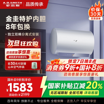 A.O.史密斯佳尼特60升电热水器 金圭内胆包8年 双棒分离速热 免更换镁棒 CTE-60JC1