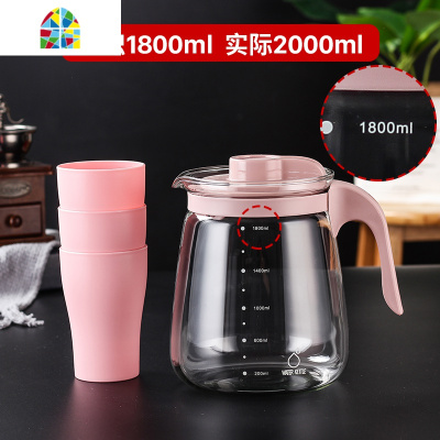 玻璃耐热高温冷水壶凉水壶瓶防爆大容量家用凉白开泡茶壶水杯套B, FENGHOU 蔷薇粉小号[实际容量1700ml]单壶
