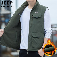JEEPspirit马甲多口袋中青年加绒两面穿无袖坎肩外套新款男士9681