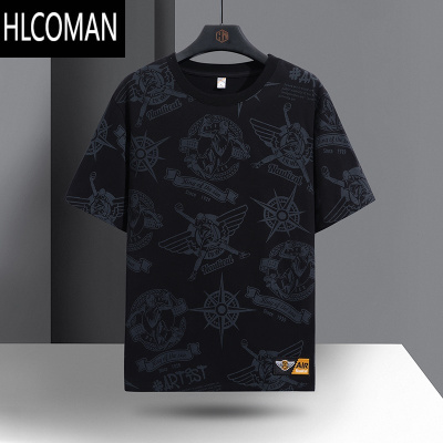 HLCOMAN夏季花短袖t恤男薄款冰丝半袖宽松加肥加大码胖子男装上衣服