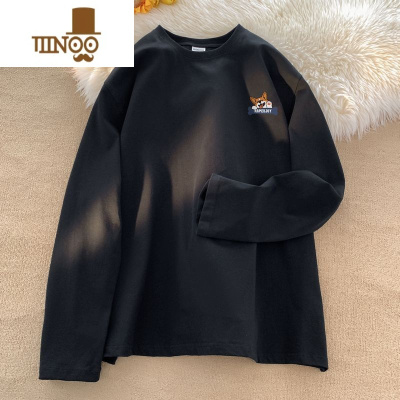 YANXU小狗t恤男oversize宽松无帽卫衣潮牌休闲长袖打底衫大码上衣