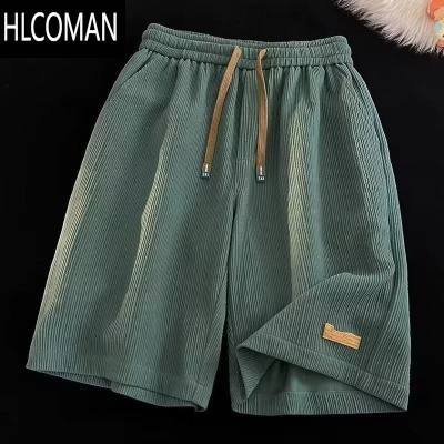 HLCOMAN冰丝速干短裤男宽松大码潮牌透气五分裤ins潮流夏季跑步外穿裤子
