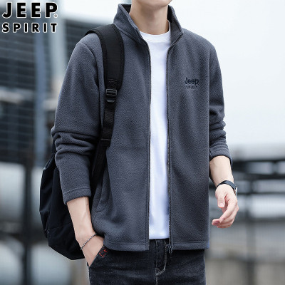 JEEP SPIRIT青年休闲抓绒卫衣男生秋季加绒百搭纯色休闲运动宽松开衫