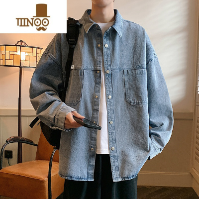 YANXU牛仔外套男宽松工装夹克美式潮牌复古痞帅翻领水洗衬衫