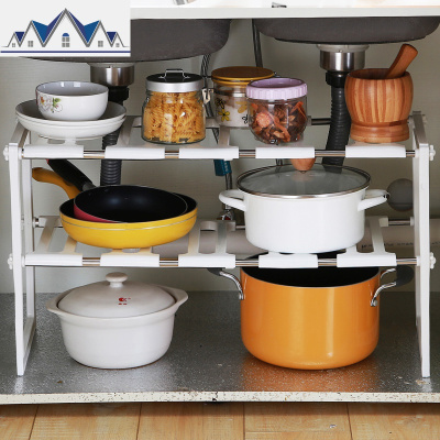 下水置物架家用不锈钢微波炉伸缩架子储物柜厨房调味用品收纳架 三维工匠