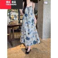 YIBUSHENG云南旅游穿搭扎染水墨画连衣裙女度假风大理丽江洱海拍照吊带裙子