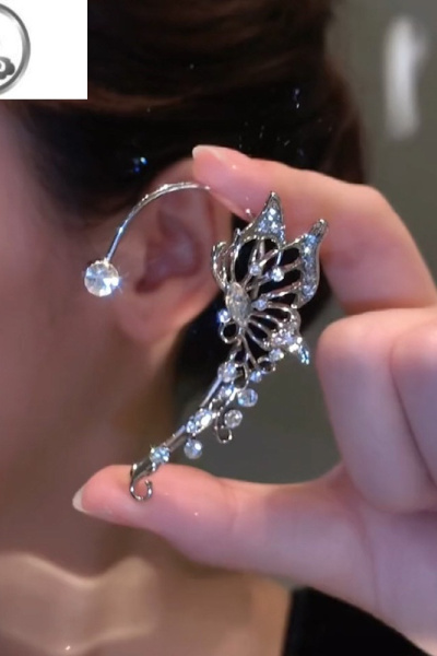 JiMi水钻耳挂无耳洞耳夹女流苏礼服配饰儿童耳饰小众长款高级感走秀