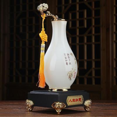 美帮汇人生如意花瓶摆件琉璃玉工艺品现代简约家居客厅酒柜电视柜装饰品