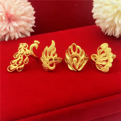 新款天鹅越南沙金凤凰戒指女镀金孔雀食指指环开口可调节久不褪色送女朋友老婆情人节七夕生日礼物