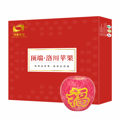 洛川苹果陕西洛川苹果水果红富士贴字苹果礼盒装15枚80