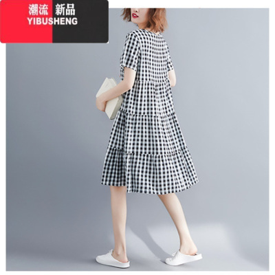 YIBUSHENG棉绸连衣裙时尚外穿2024新款文艺中长款大码胖MM花色棉麻裙子女