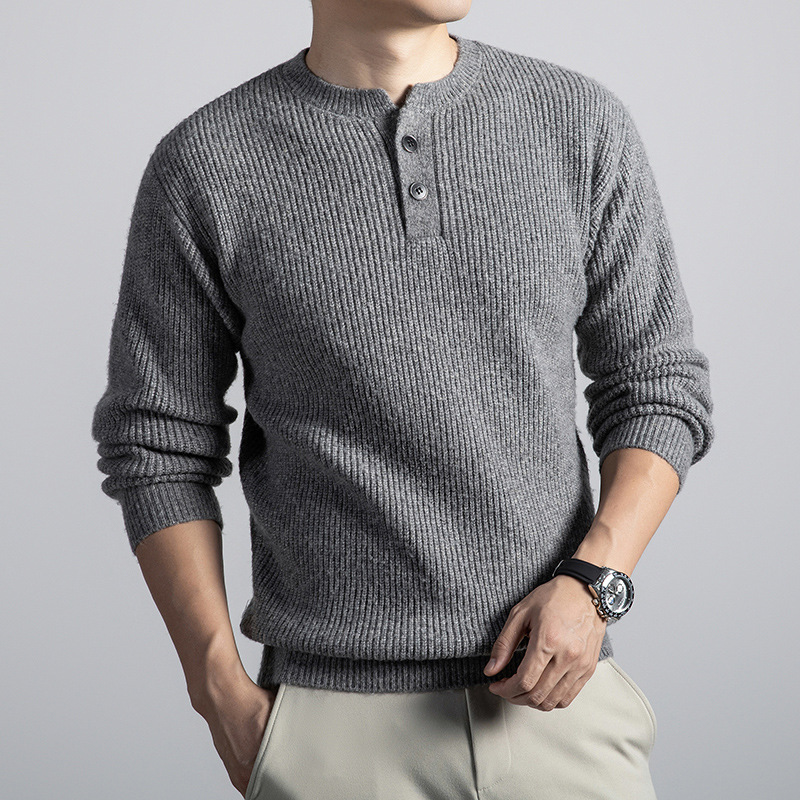 老钱风含羊毛毛衣男秋冬新款圆领纯色打底保暖男士针织衫