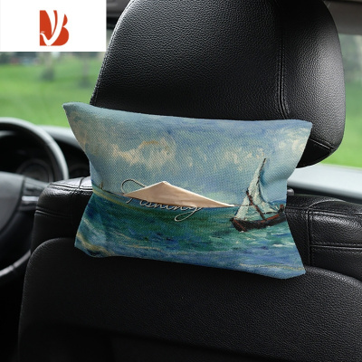 三维工匠梵高油画美式车载纸巾盒抽纸盒车内挂式纸巾套扶手箱遮阳板通用奔 车载抽纸-梵高油画美式4