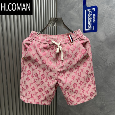 HLCOMAN夏季新款潮男痞帅抽绳短裤牛仔布修身五分裤欧货满印透气薄款个性
