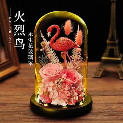 美帮汇北欧装饰小摆件创意玻璃罩火烈鸟办公室书架桌面摆设开业生日