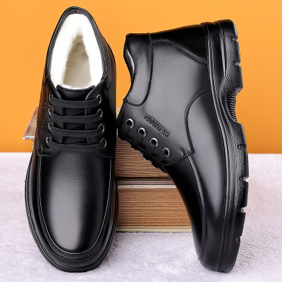 冬季棉鞋男士加绒加厚羊毛保暖系带爸爸鞋皮鞋男网红大码男鞋