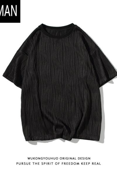 HLCOMAN夏季潮牌纯色设计感圆领短袖T恤男街头宽松休闲半袖体恤