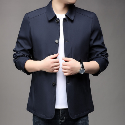 夹克男秋季新款中年爸爸商务休闲翻领单排扣男士外套