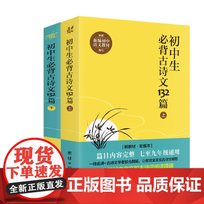 新版初中生必背古诗文132篇上下2册人教版初中语文书七八九年级课外中学生必背古诗词全集古诗阅读文言文书籍中学教辅