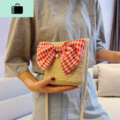 少女单肩小包包女2020夏季新款潮韩版百搭斜挎包蝴蝶结编水桶包NEW LAKE女斜挎包