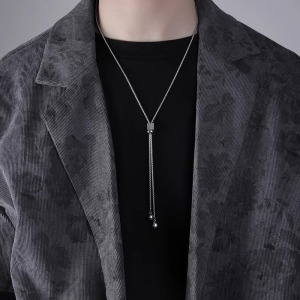 可调节钛钢男款项链冷淡风ins嘻哈T恤毛衣链酷不掉色冷淡风女配饰送女朋友老婆情人节七夕生日礼物 圆珠滑动调节项链