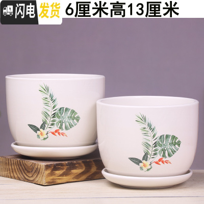 三维工匠花盆陶瓷大号带托盘个性简约创意家用吊兰绿萝多肉陶瓷花 16-角竹花两个大号 大花盆容器