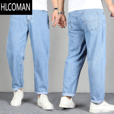 HLCOMAN牛仔裤男士宽松加肥加大休闲浅色九分裤男裤男式裤子潮