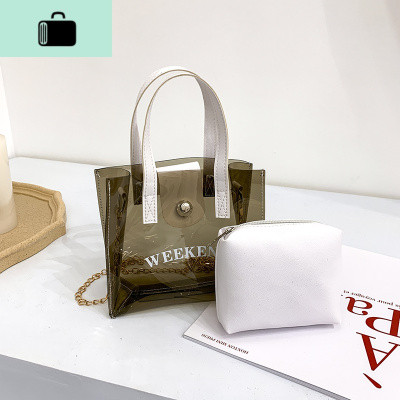 ins超火上新小包包2020新款韩版斜挎女包果冻手提单肩透明子母包NEW LAKE女斜挎包