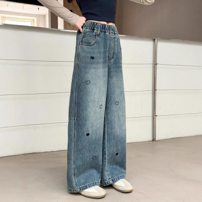 女童牛仔裤春秋新款儿童阔腿裤女孩直筒裤子女装大童时尚长裤