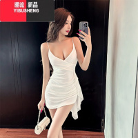 YIBUSHENG性感辣妹不规则网纱紧身包臀短裙女夜场御姐低胸V领吊带连衣裙