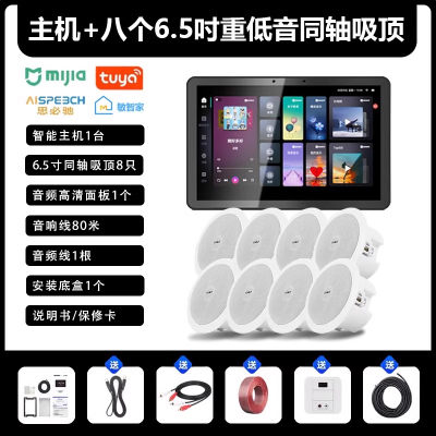 先科(SAST)智能AI家庭吸顶音响套装家用客厅无线蓝牙吊顶智能语音主机+8个6.5英寸重低音同轴吸顶音响
