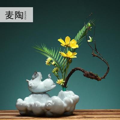 美帮汇新中式简约客厅创意插花摆件家居装饰品收纳陶瓷干花花瓶花艺摆设