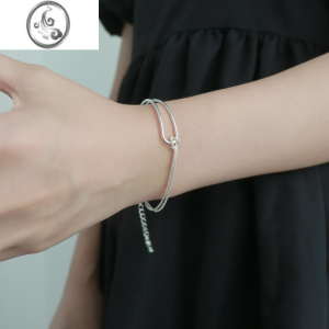 JiMi因缺斯汀双层交错金属手镯手链日韩简约冷淡风半镯半链小众女个性 双层交错手链一条