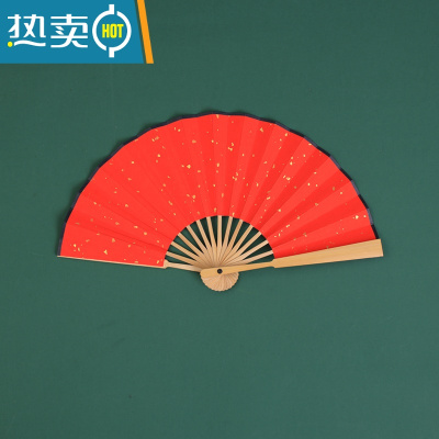 XIANCAI手绘迷你小扇子女复古风折扇定制便携折叠随身中国风儿童宝宝扇 5寸小玉竹双面红洒金扇题字