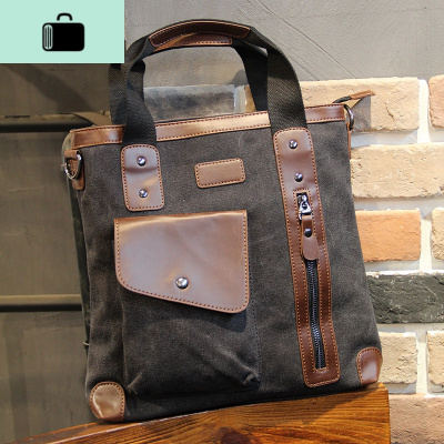 2019新款手提包男帆布休闲男士单肩包斜挎包韩版挎包公文包潮牌NEW LAKE 黑色收藏就送礼品